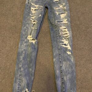 American Eagle Outfitters Blue Distressed Skinny Jeans